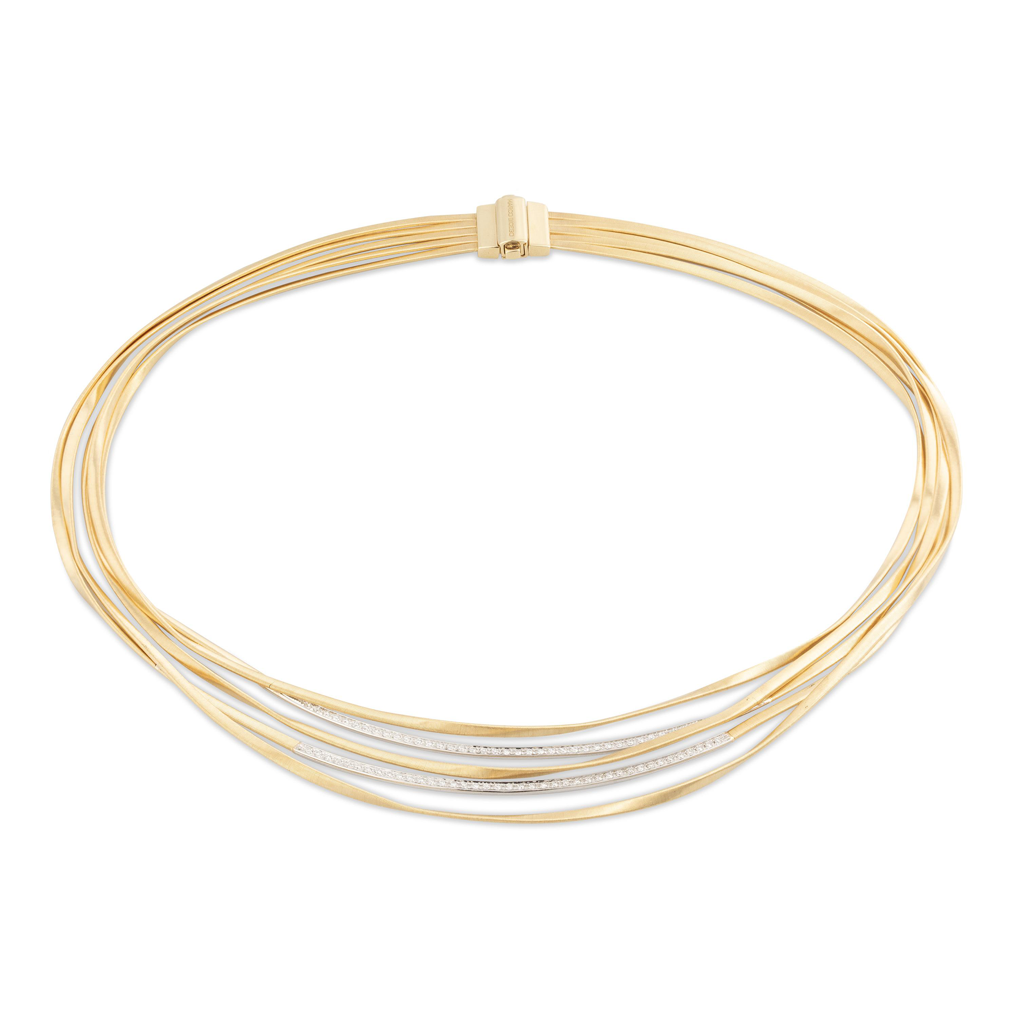 Marrakech Fünfreihige Halskette aus Gelbgold mit 18 Karat mit Diamant-Baguettes