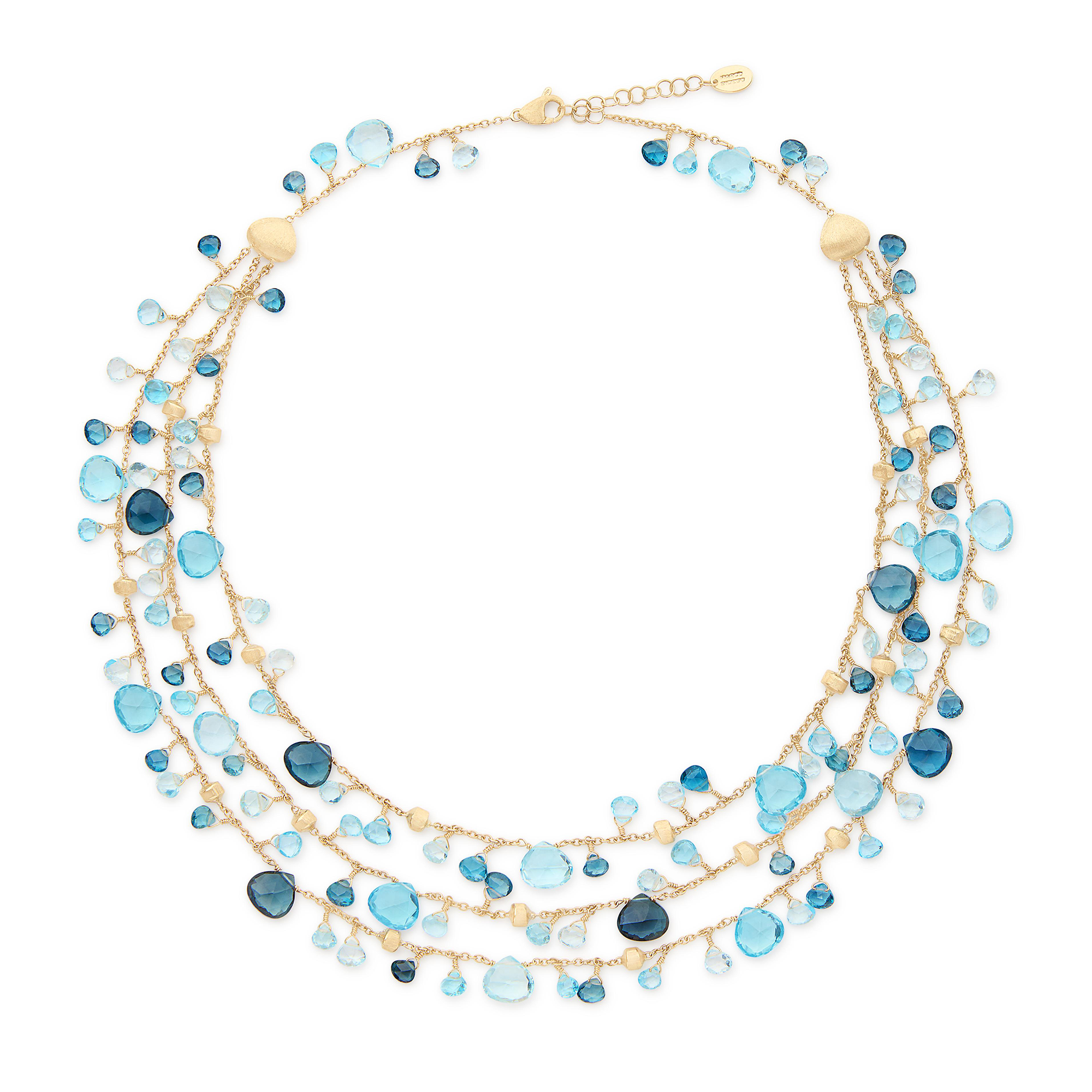 Paradise dreireihige Halskette aus Gelbgold mit Topas-Mix