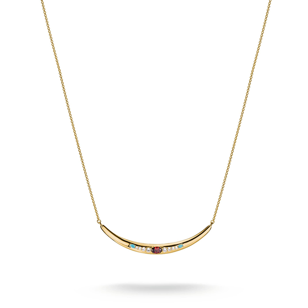 Kette Roter Zirkoniastein Halbform Elyndra 18k Vergoldung