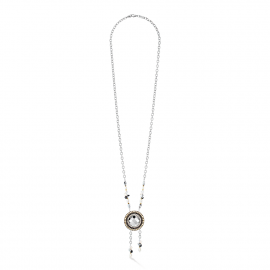 Amulett Boho Pearls Halskette schwarz-weiß