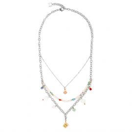 Halskette Boho Süsswasserperlen silber multicolor