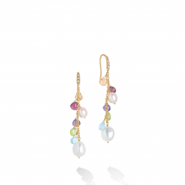 Paradise Ohrring aus Gold mit Diamanten, bunten Edelsteinen und Perlen