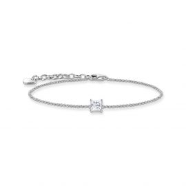 Armband mit quadratischem Stein-Anhänger in Weiß Silber