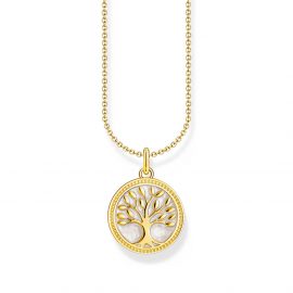 Kette mit Tree-of-Love-Anhänger und weißer Emaille vergoldet
