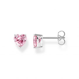 Ohrstecker mit pinkfarbenem Stein in Herzform Silber