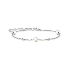 Armband Perlen mit weißen Steinen silber