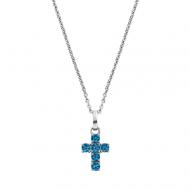 Halskette 925er Silber Kreuz mit Zirkonia blau