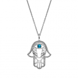 Halskette 925er Silber Hand Fatimas mit Zirkonia blau