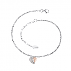 Fußkette Edelstahl Herzflügel Bicolor