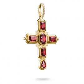 Anhänger Kreuz Rote Steine Zirkonia 18k Vergoldung