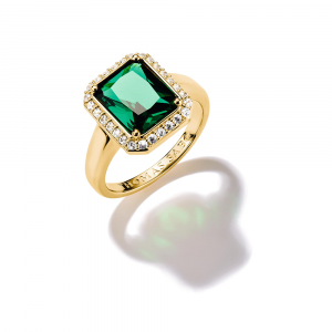 Thomas Sabo Elyndra Ring mit Grünem Oktagon-Stein 18k Vergoldung TR2508-971-6 bei Juwelier Spinner
