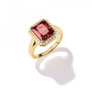 Thomas Sabo Elyndra Ring mit Rotem Oktagon-Stein 18k Vergoldung TR2508-414-10 bei Juwelier Spinner