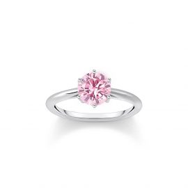 Ring mit pinkfarbenem Stein im Brillantschliff Silber