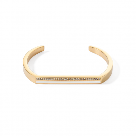 Armreif Cuff Square Stripes gold-weiß