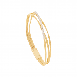 Marrakech Dreireihiges halbstarres Armband aus Gelbgold mit Diamant-Baguette