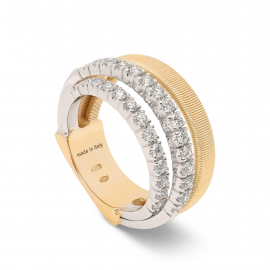 Masai Vierreihiger Ring aus Gelbgold mit 18 Karat und 2 Diamantpavé-Bändern