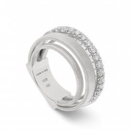 Masai Vierreihiger Ring aus Weißgold mit 18 Karat und Diamantpavé-Band