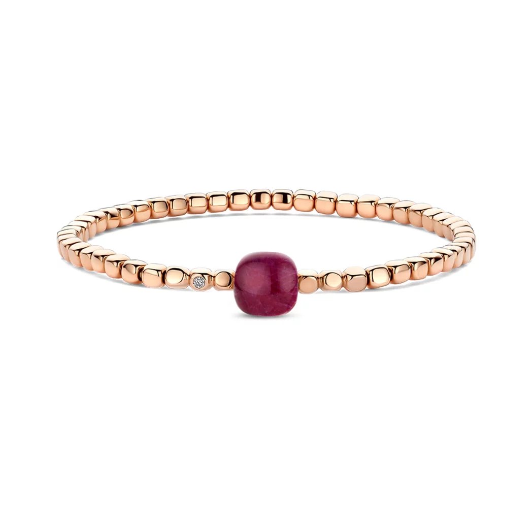 BIGLI Mini Sweety Stretch-Armband in Roségold mit Farbstein und Diamant