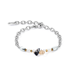 Amulett Boho Pearls Armband schwarz-weiß
