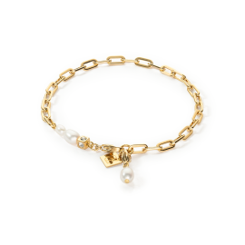 Armband Modern Chain & Süßwasserperlen Charms gold