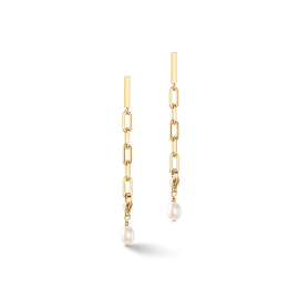 Ohrringe Modern Chain & Süßwasserperlen Charms gold