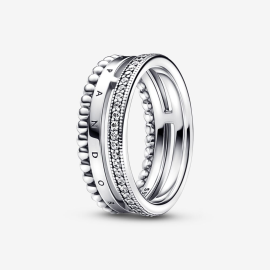 Pandora Signature Logo Pavé & Perlen Ring