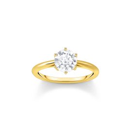 Ring mit weißem Stein im Brillantschliff vergoldet