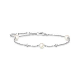 Armband Perlen mit weißen Steinen silber