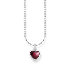 Kette mit dunkelrotem Herz-Anhänger Silber